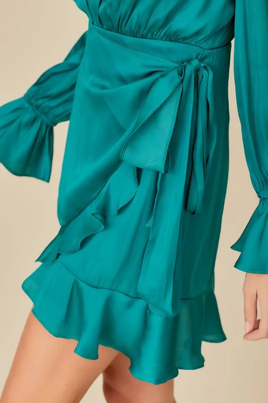 TIE WAIST RUFFLE DRESS, Mustard Seed