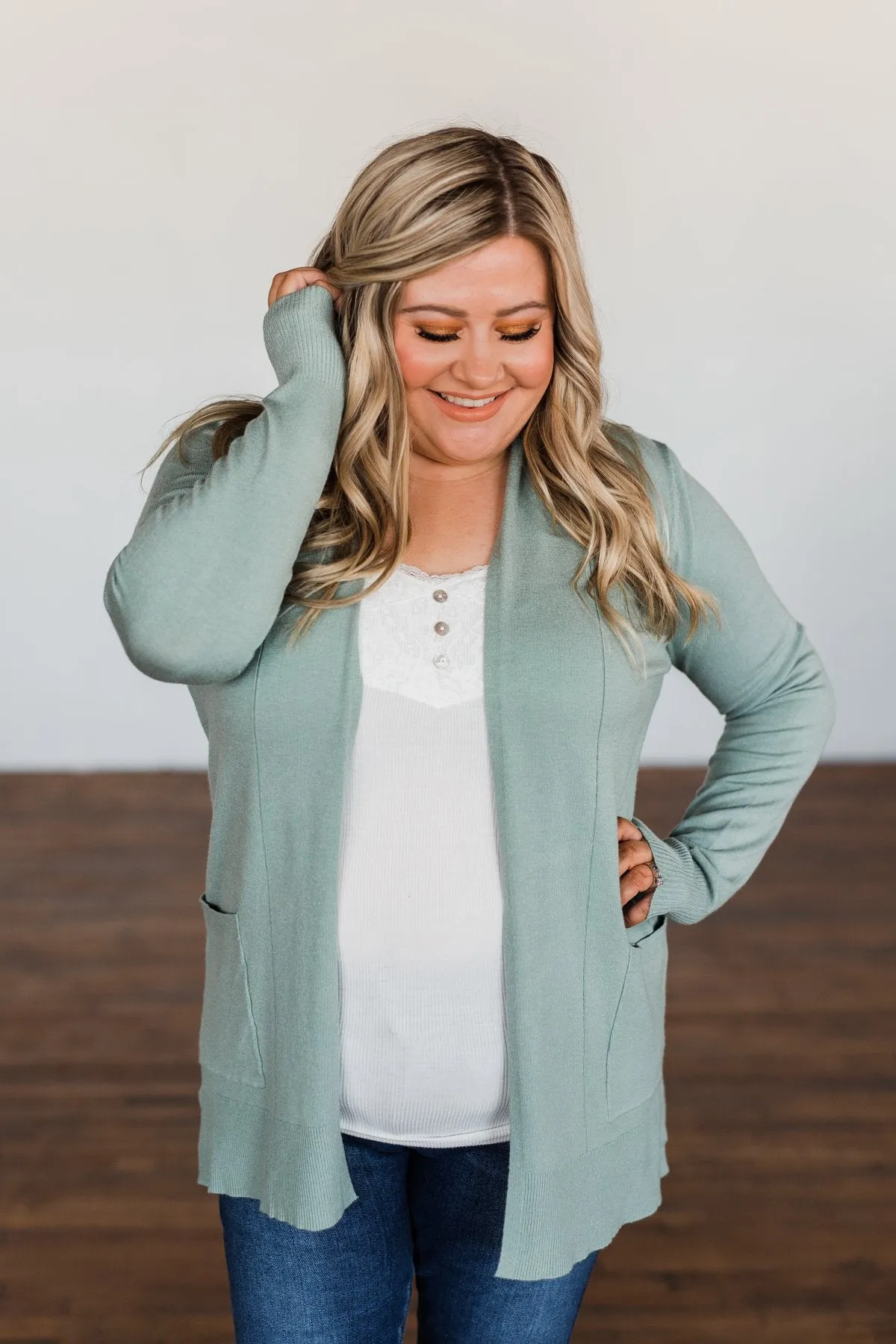 Time To Be Alive Drape Cardigan- Dusty Sage