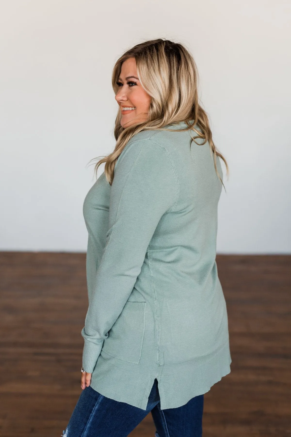 Time To Be Alive Drape Cardigan- Dusty Sage
