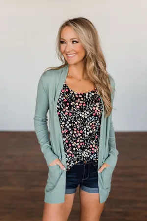 Time To Be Alive Drape Cardigan- Dusty Sage