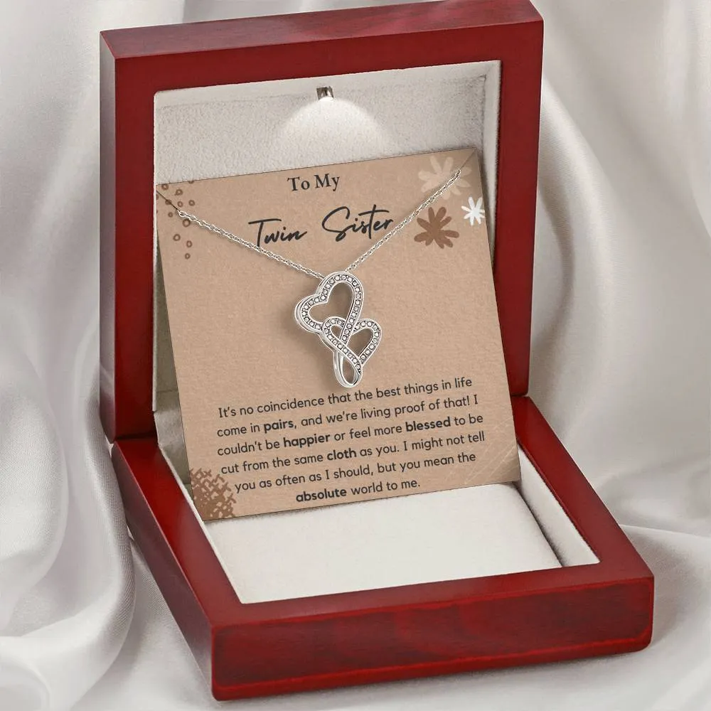 To My Twin Sister Double Heart Necklace