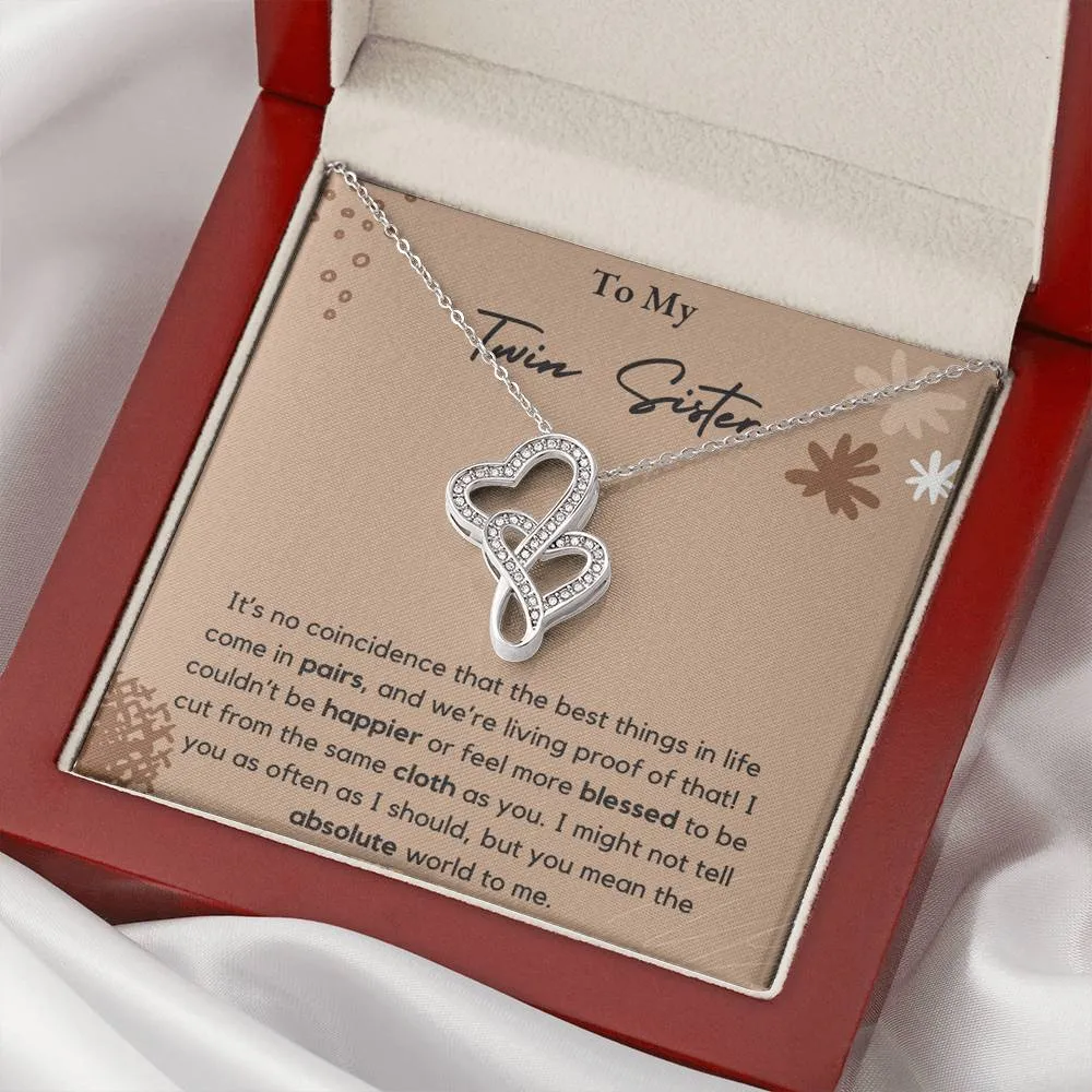 To My Twin Sister Double Heart Necklace