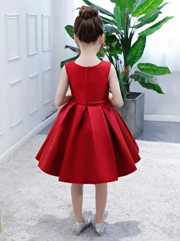 Toddlers Short Dress Princess Sleeveless Satin flower girl dress
