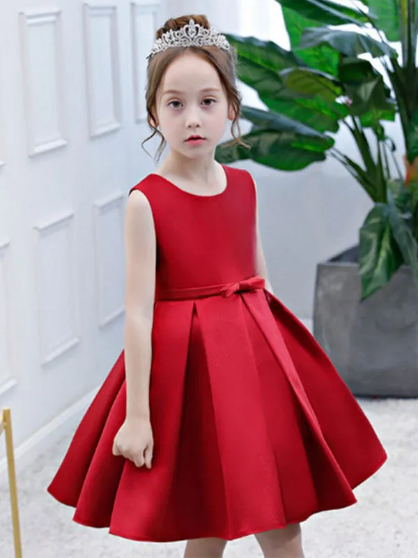 Toddlers Short Dress Princess Sleeveless Satin flower girl dress