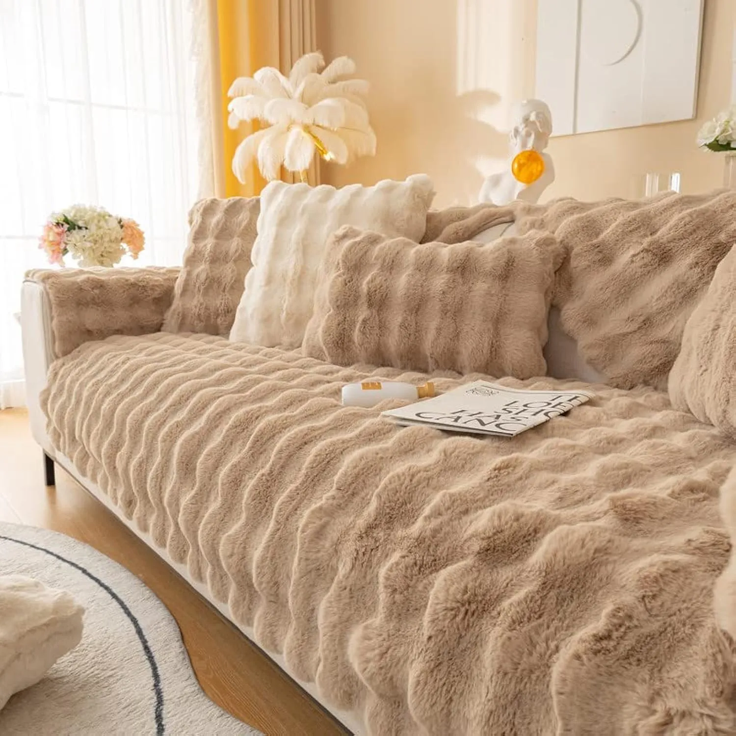 Topchances Soft Plush Sofa Cover (Light Coffee,70x150)- new but missing original packaging
