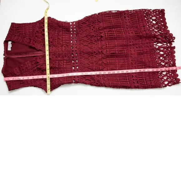 Two Sisters The Label Scarlett Dress Midi V-neck Sleeveless Lace Wine Size 6