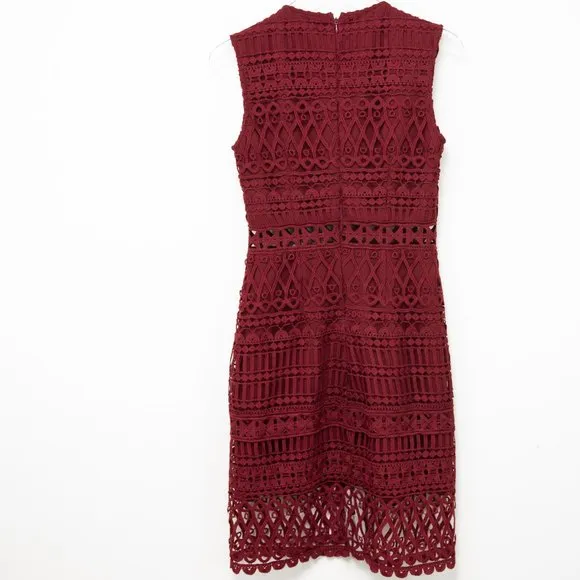 Two Sisters The Label Scarlett Dress Midi V-neck Sleeveless Lace Wine Size 6