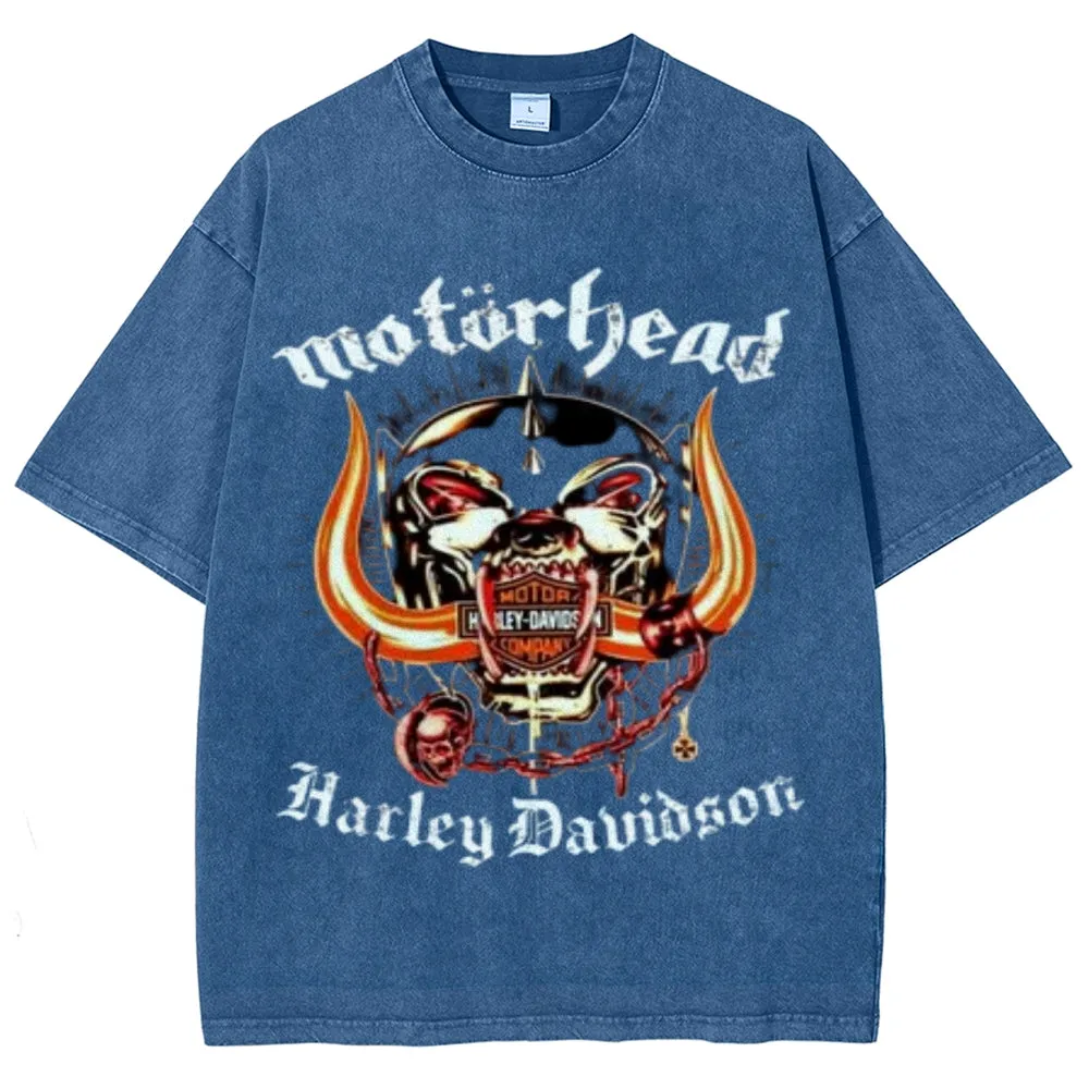 Unisex Vintage The Motorhead Rock Band Print Short Sleeve Casual Graphic Washed T-shirt