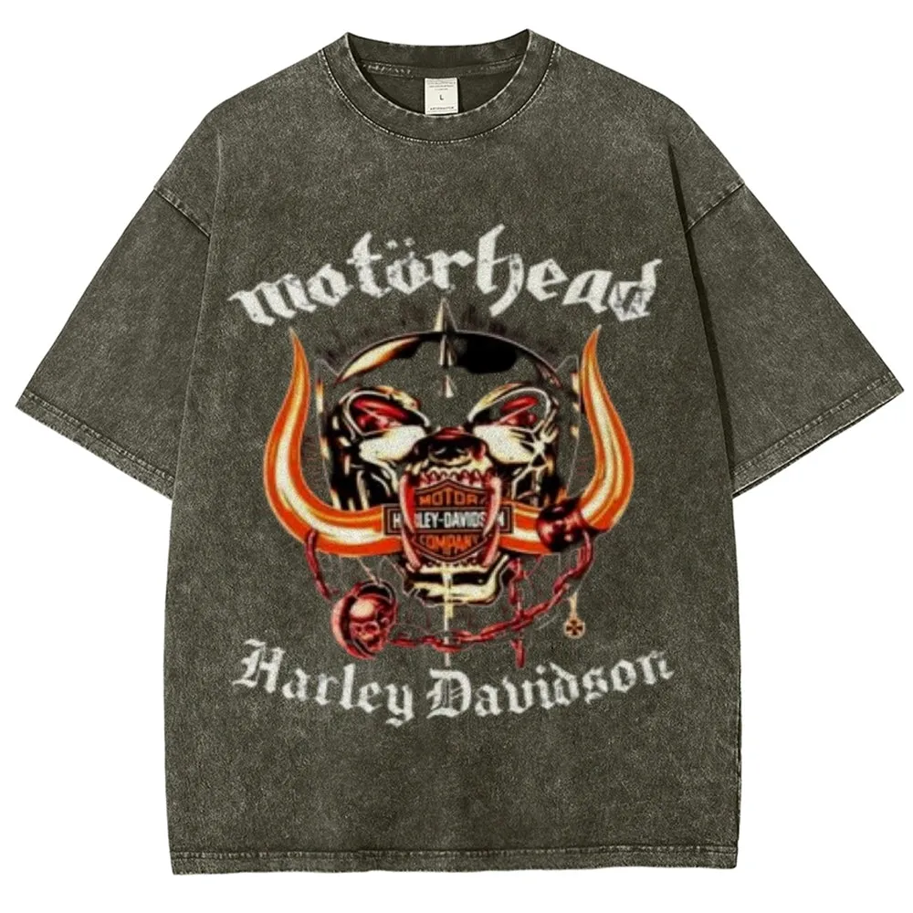 Unisex Vintage The Motorhead Rock Band Print Short Sleeve Casual Graphic Washed T-shirt