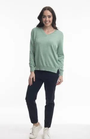 V Neck Cotton Knit In Sea Sage