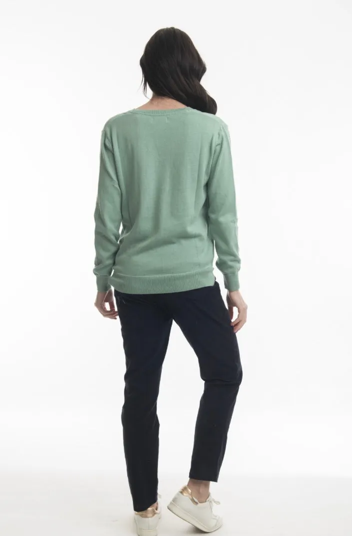 V Neck Cotton Knit In Sea Sage