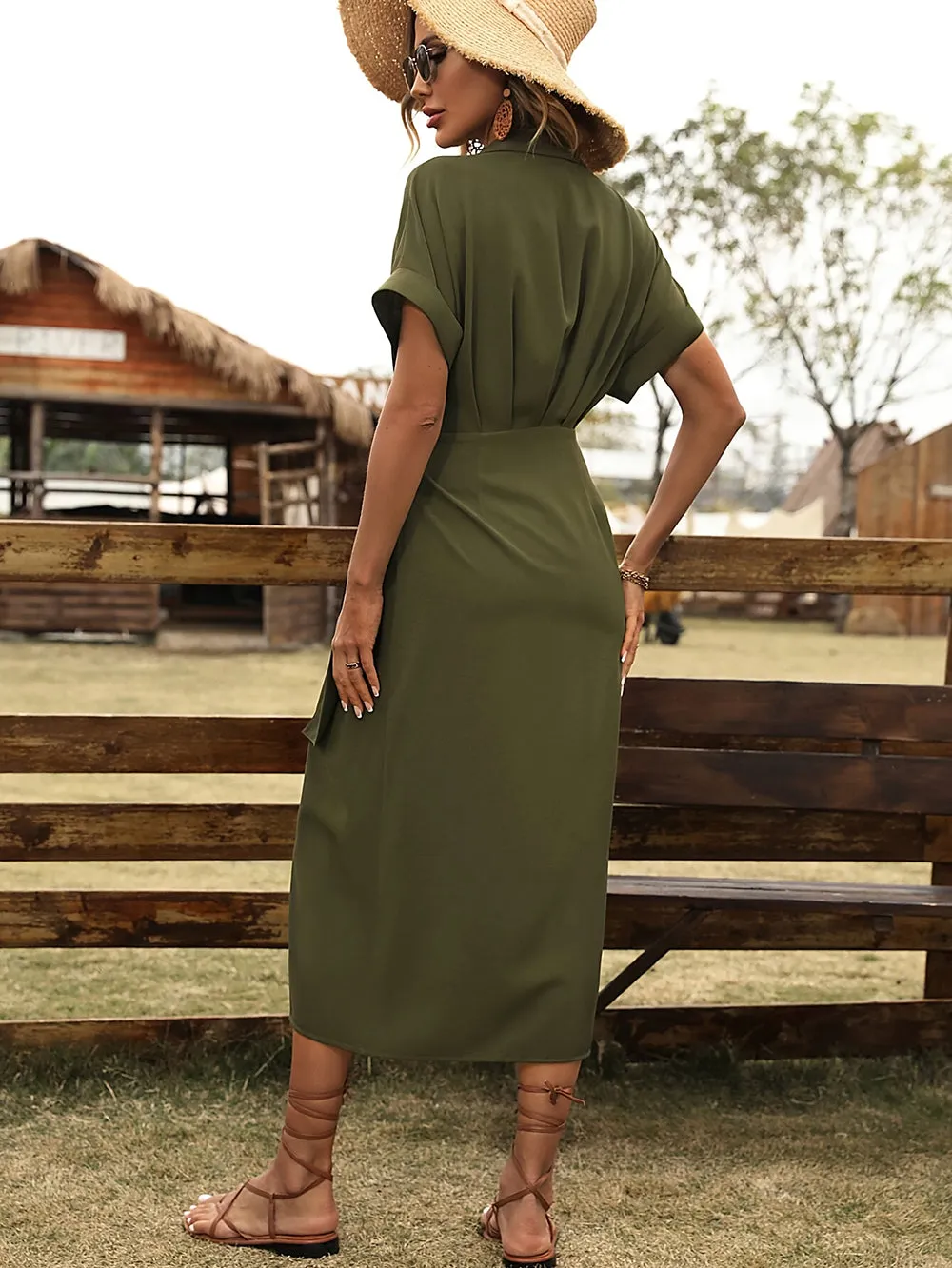 V Neck Low Cut Midi Bodycon Dress HB10144