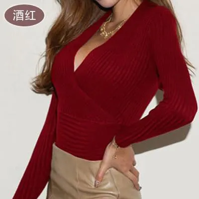Victoria pullovers women cotton V button neck slim basic thin fashion slim sweaters