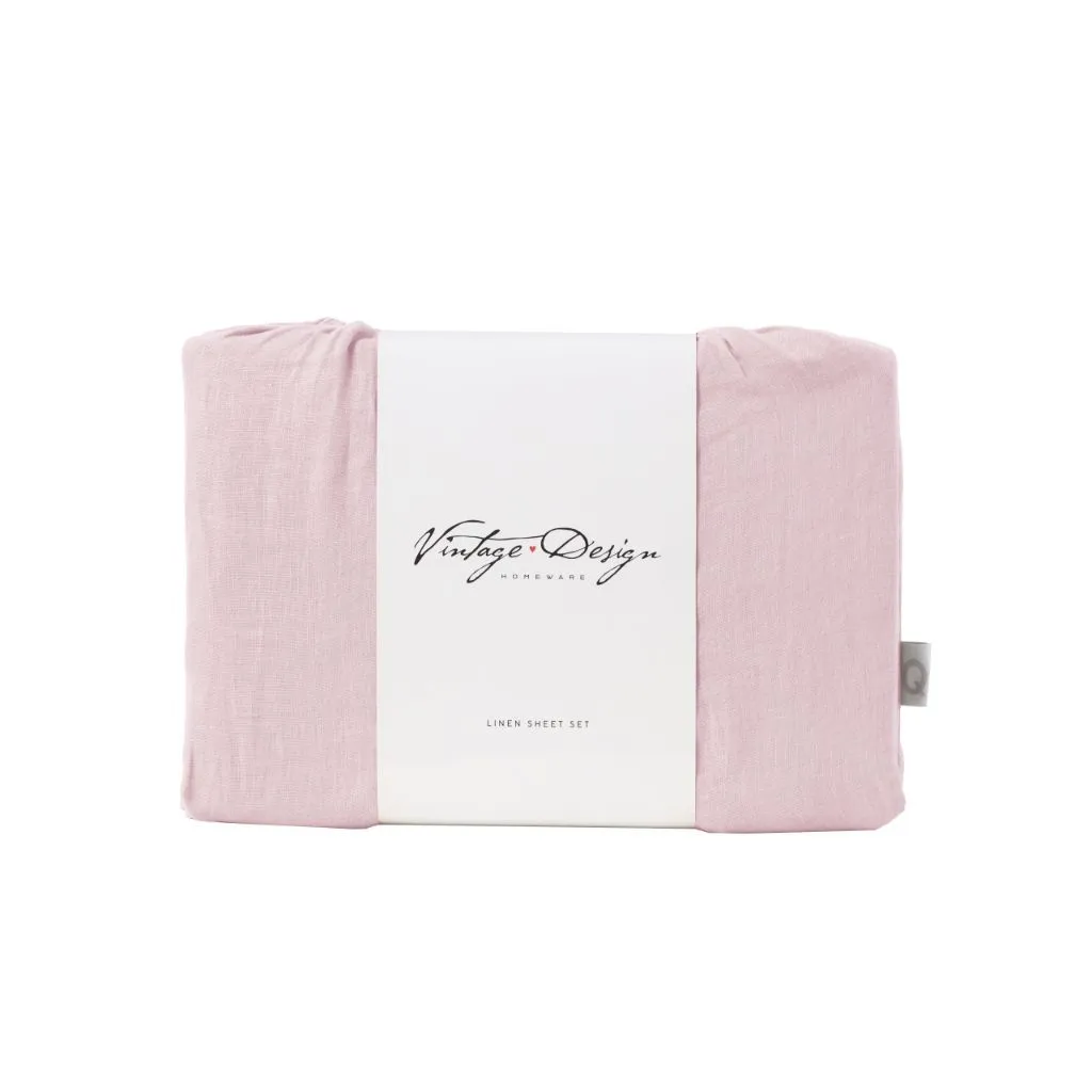 Vintage Design Blush 100% Linen Sheet Set