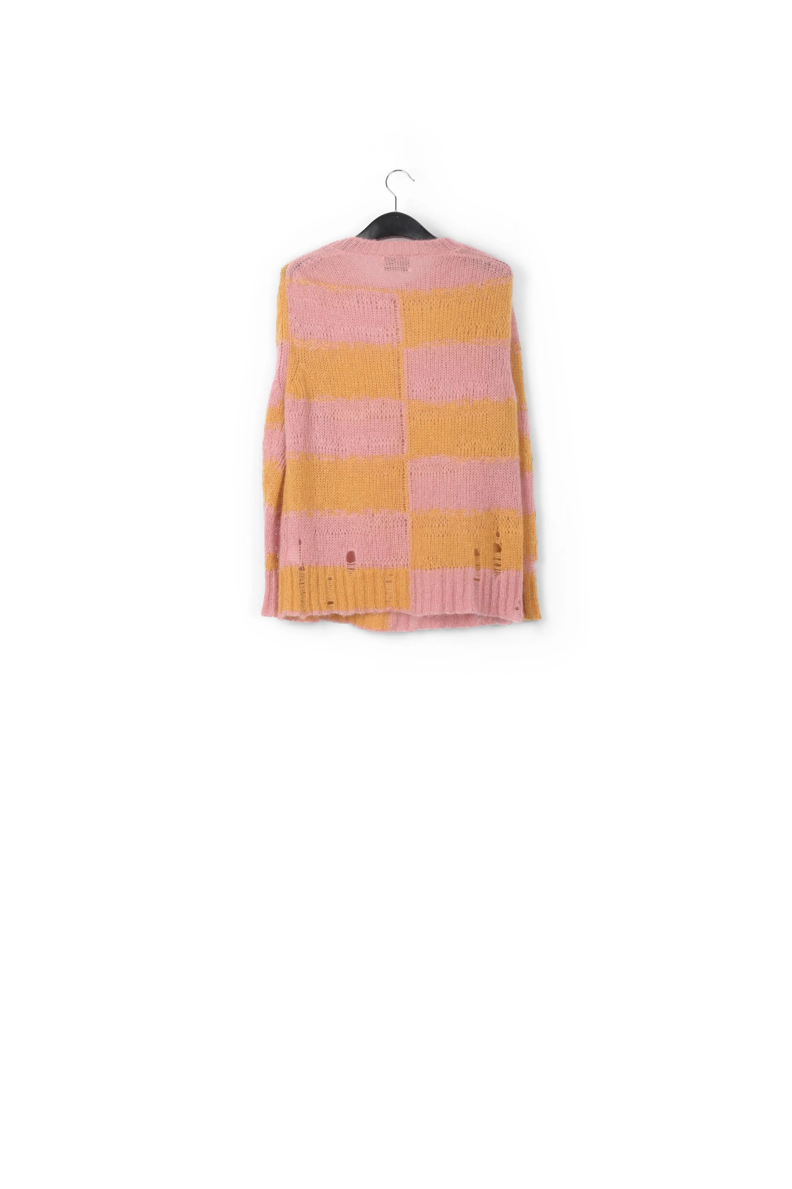Vintage pink and ochre striped distressed knit sweater