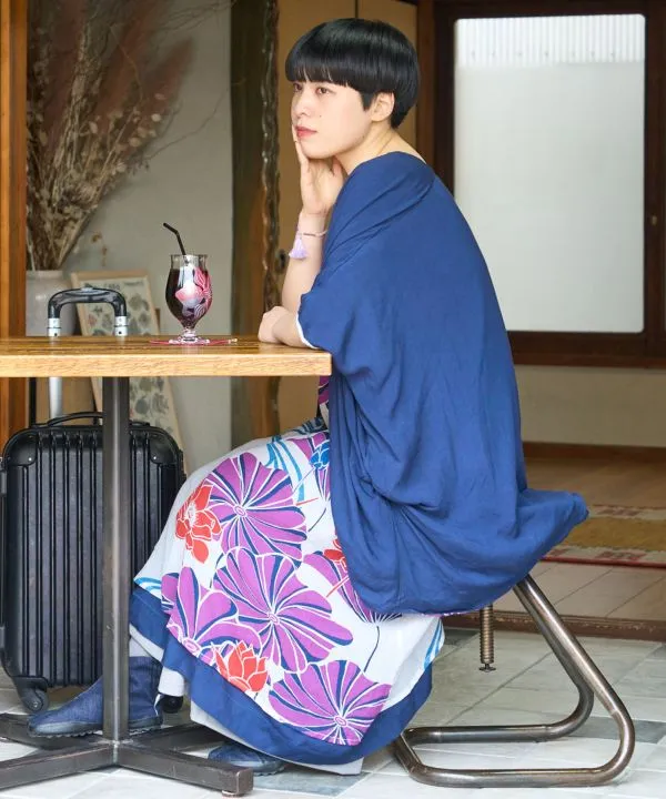 WATARI - Cotton Rose Print Reversible Kimono