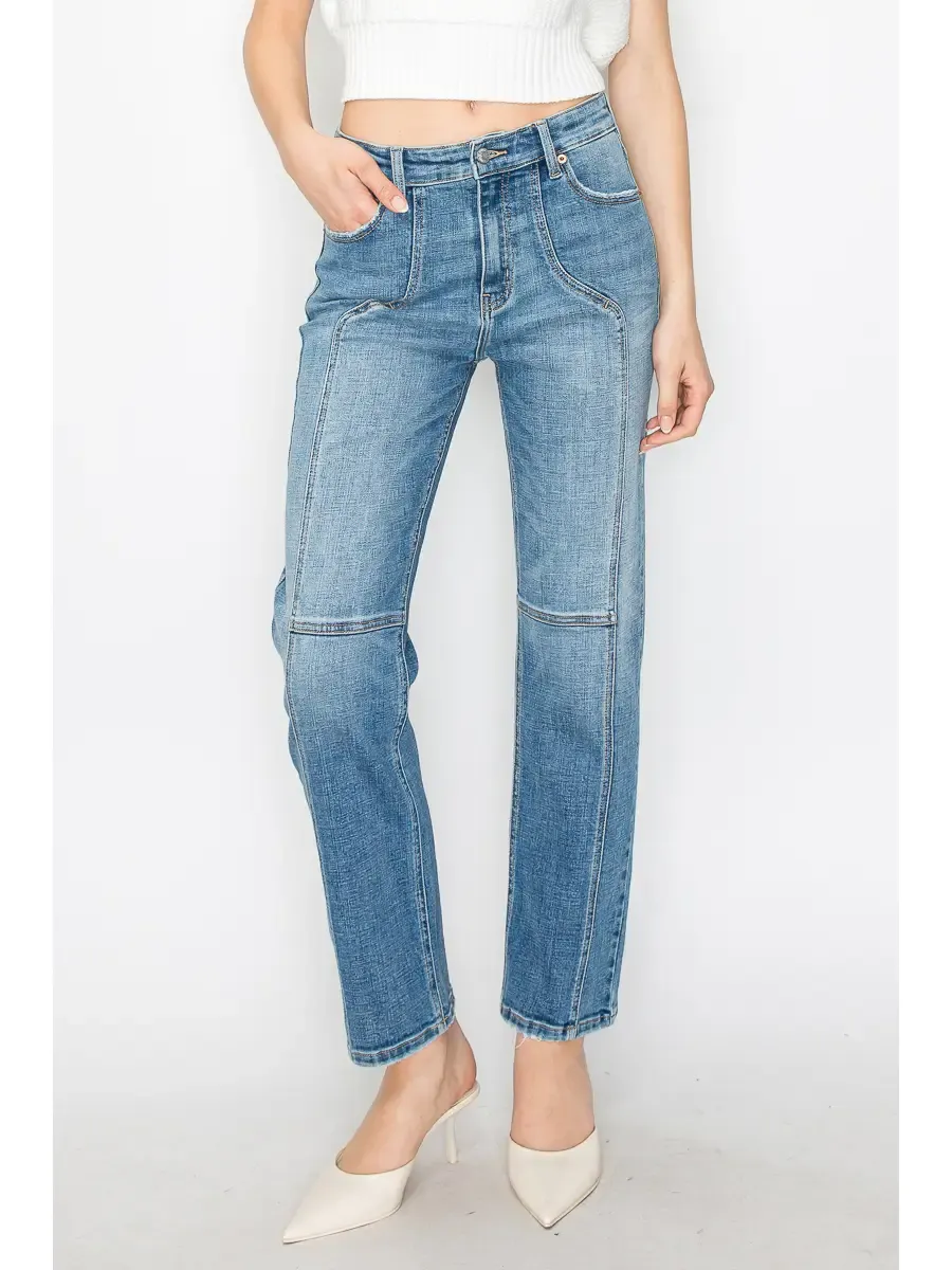 Western Detailing High Rise Straight Leg Jeans