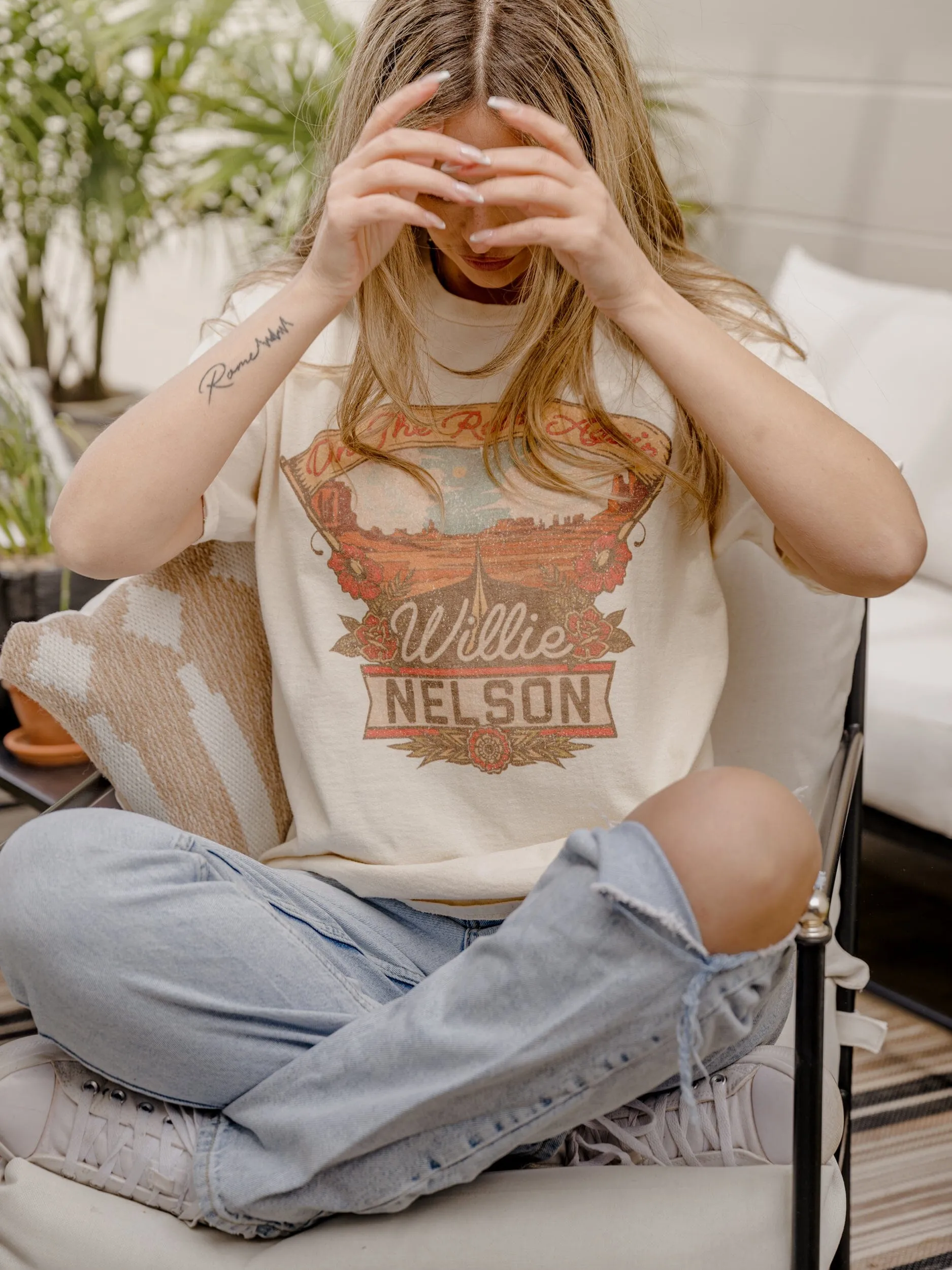 Willie Nelson OTR Highway Off White Thrifted Tee