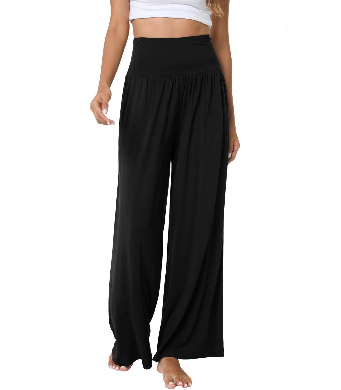 WiWi Womens Bamboo Palazzo Bottoms with Pockets