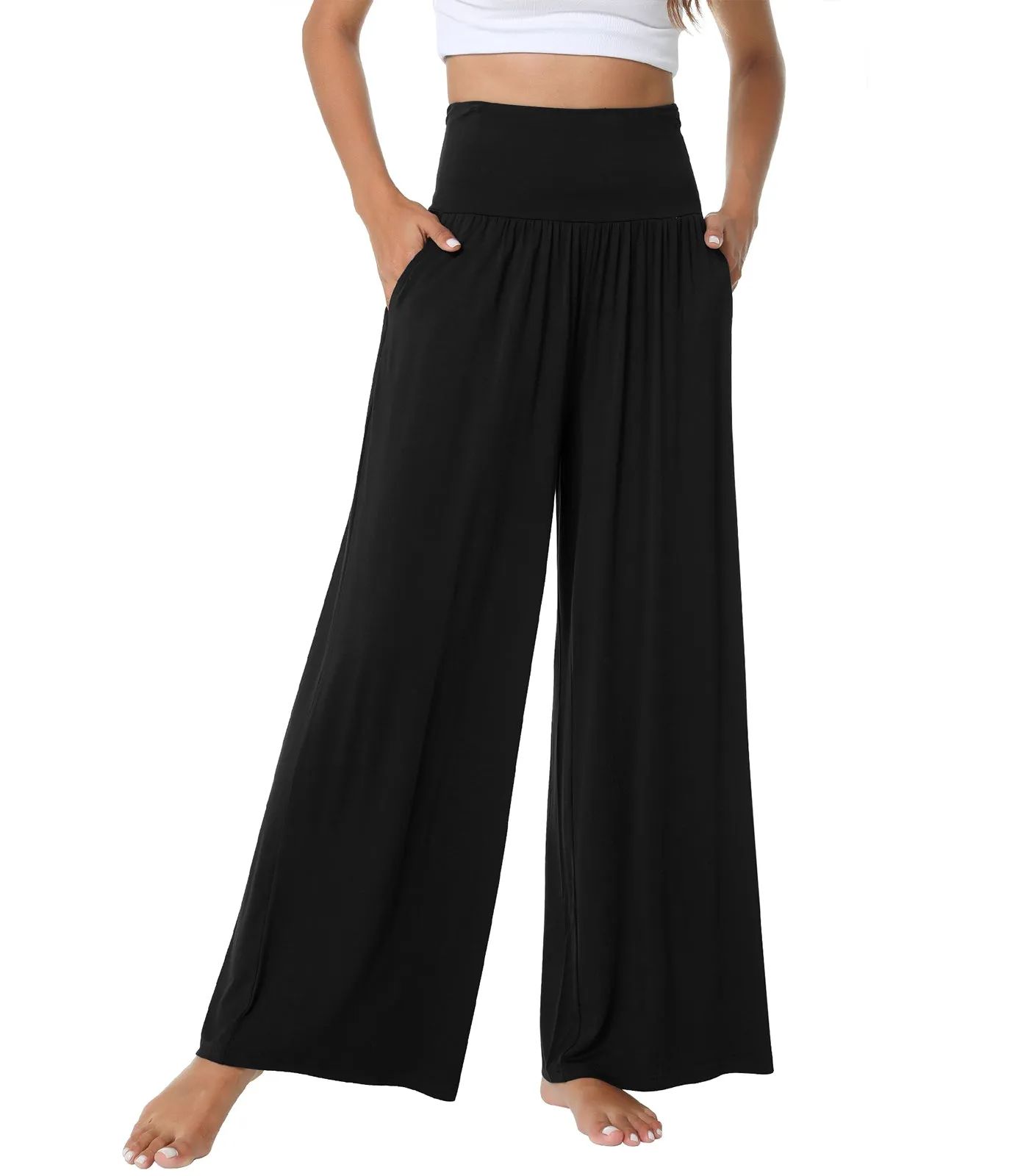 WiWi Womens Bamboo Palazzo Bottoms with Pockets