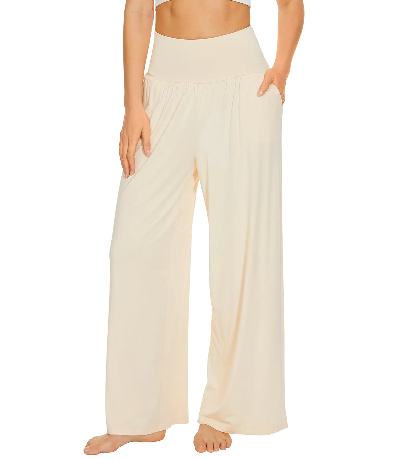WiWi Womens Bamboo Palazzo Bottoms with Pockets