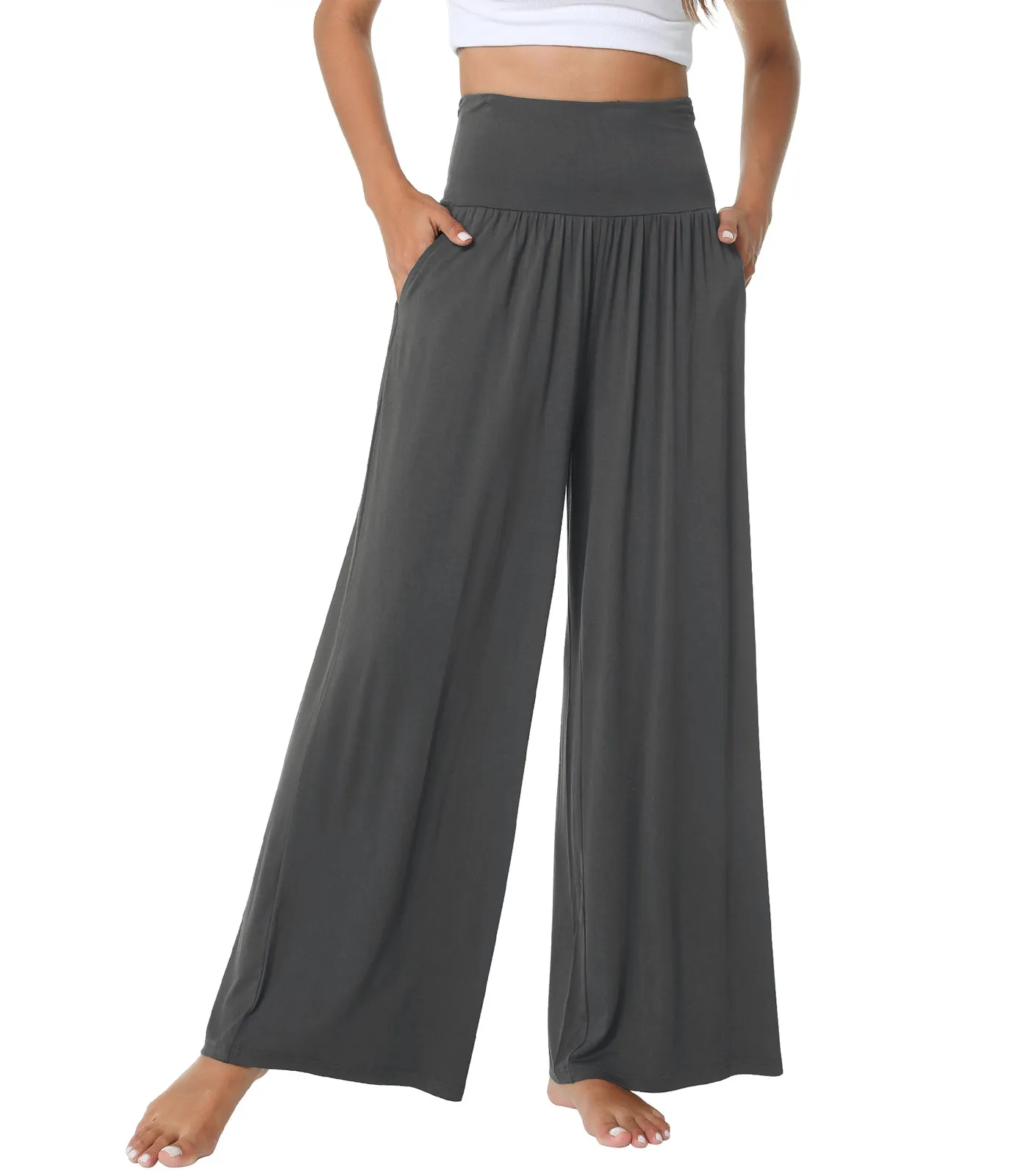 WiWi Womens Bamboo Palazzo Bottoms with Pockets