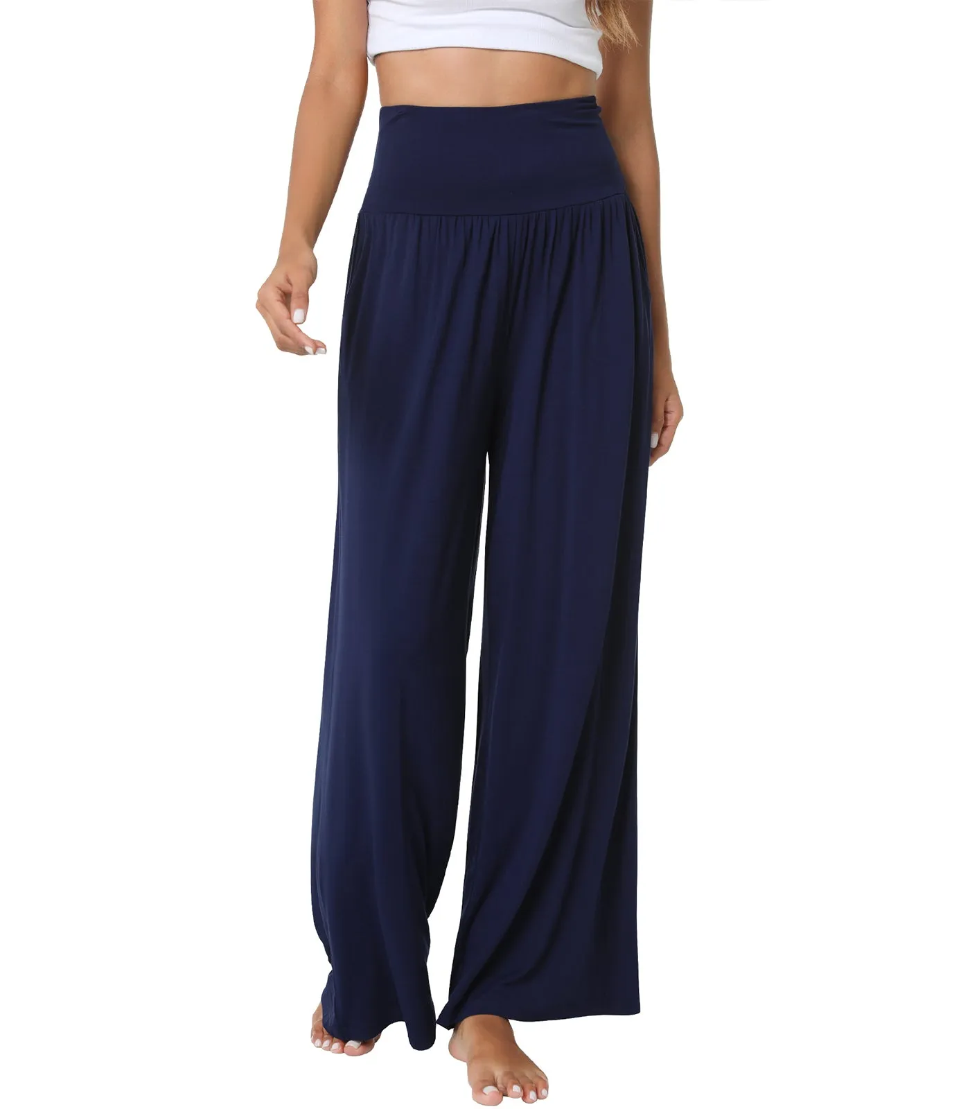 WiWi Womens Bamboo Palazzo Bottoms with Pockets