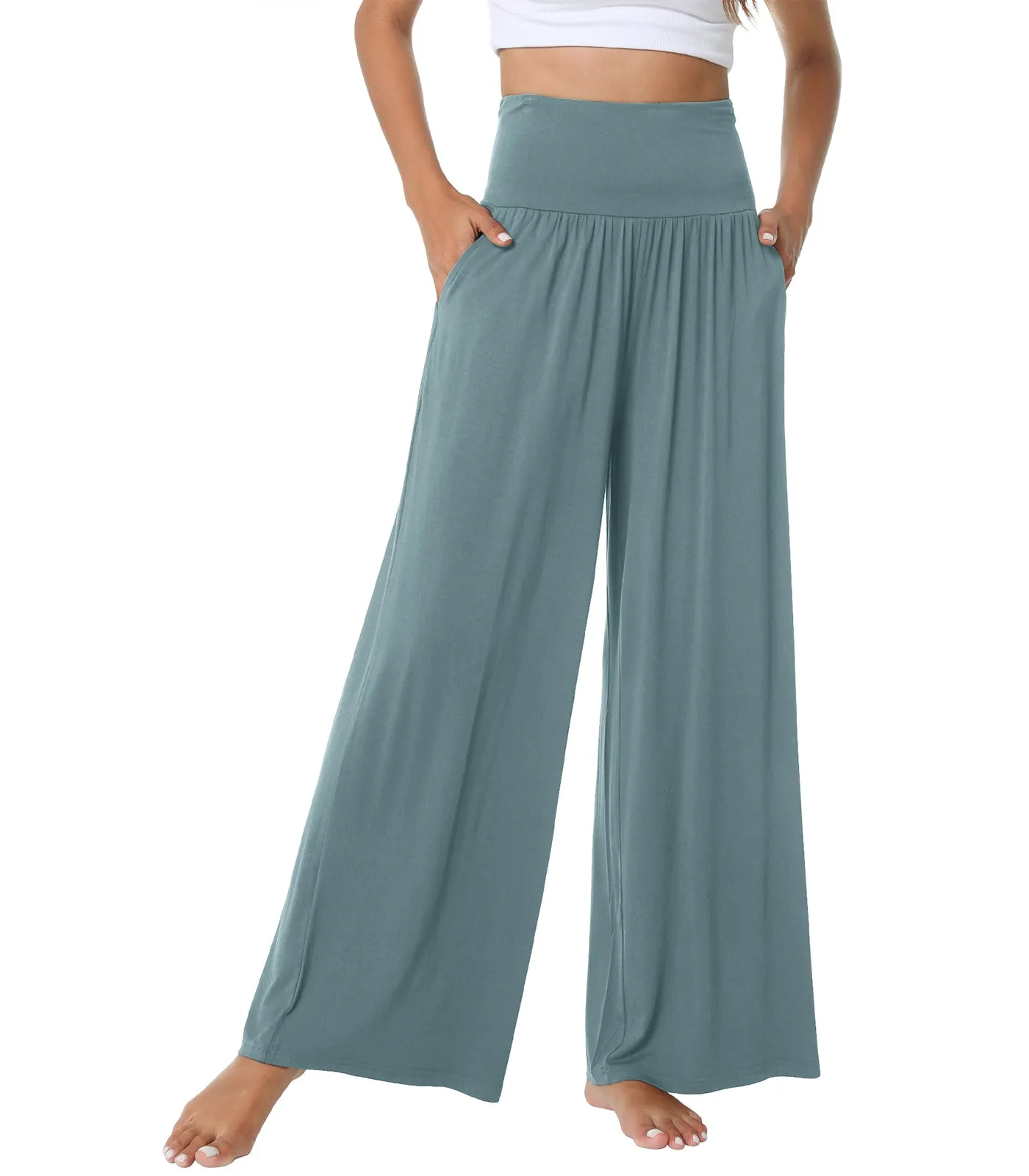 WiWi Womens Bamboo Palazzo Bottoms with Pockets