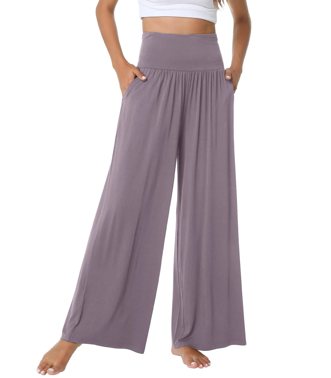 WiWi Womens Bamboo Palazzo Bottoms with Pockets