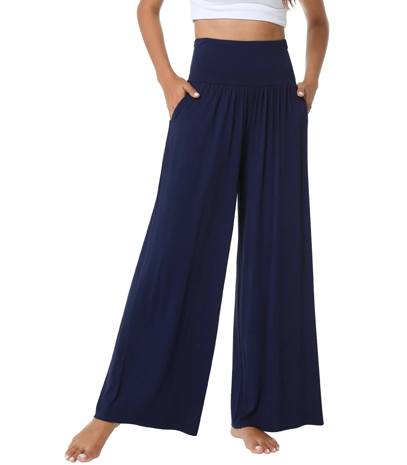 WiWi Womens Bamboo Palazzo Bottoms with Pockets
