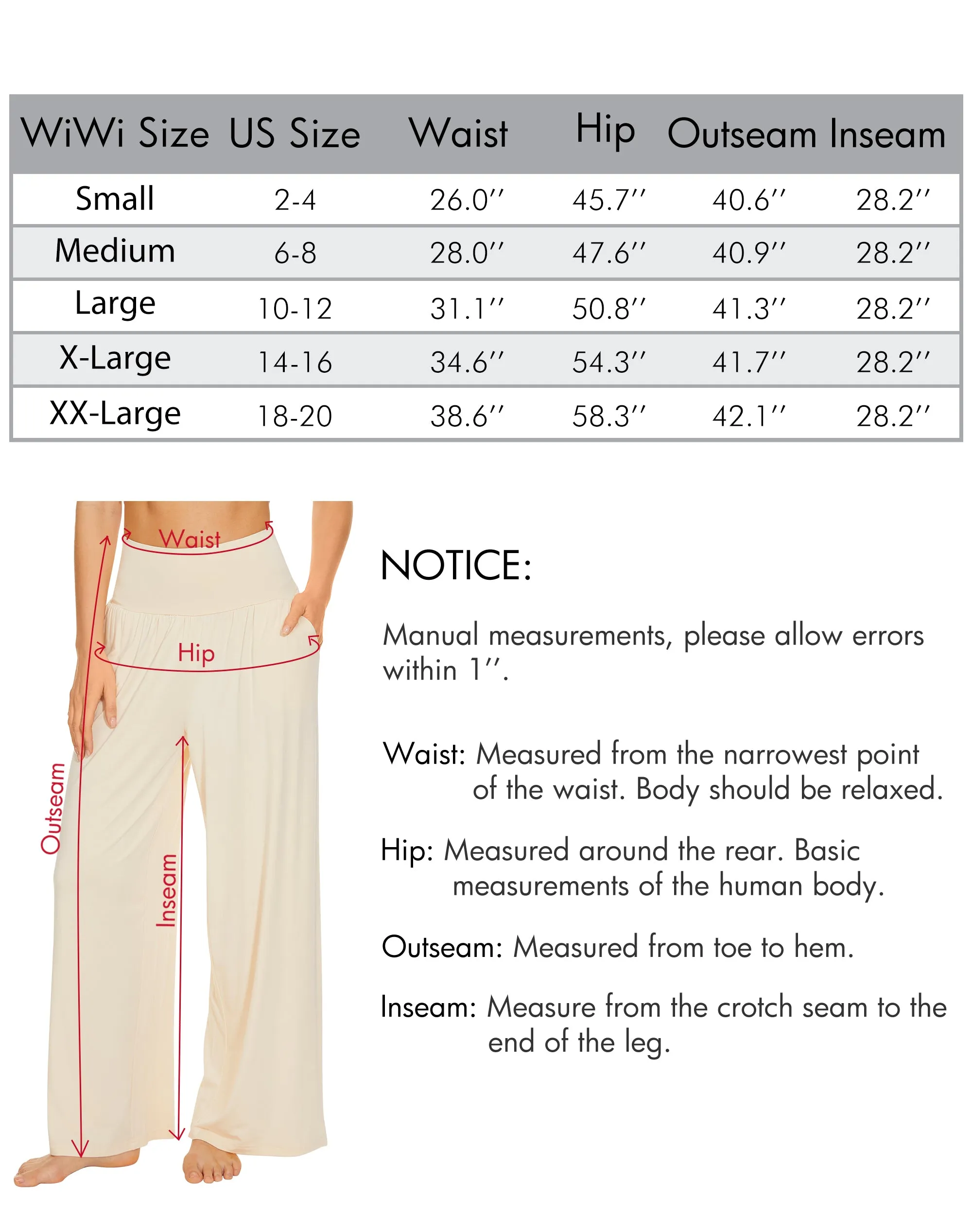 WiWi Womens Bamboo Palazzo Bottoms with Pockets