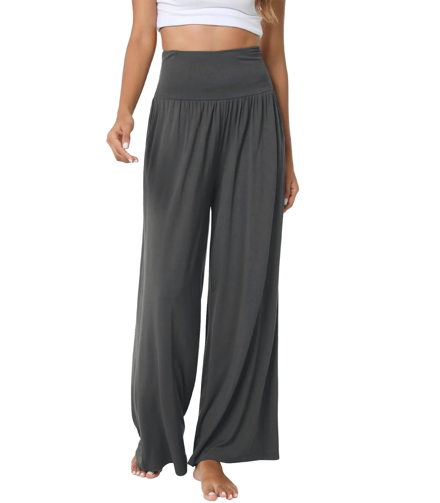 WiWi Womens Bamboo Palazzo Bottoms with Pockets