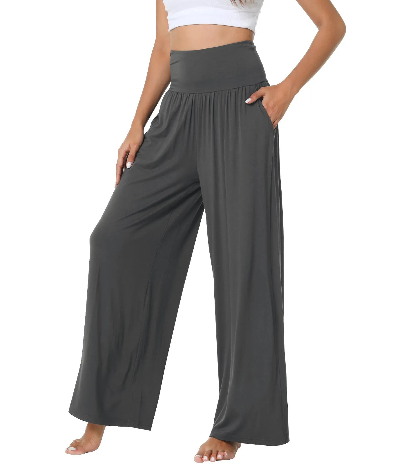 WiWi Womens Bamboo Palazzo Bottoms with Pockets