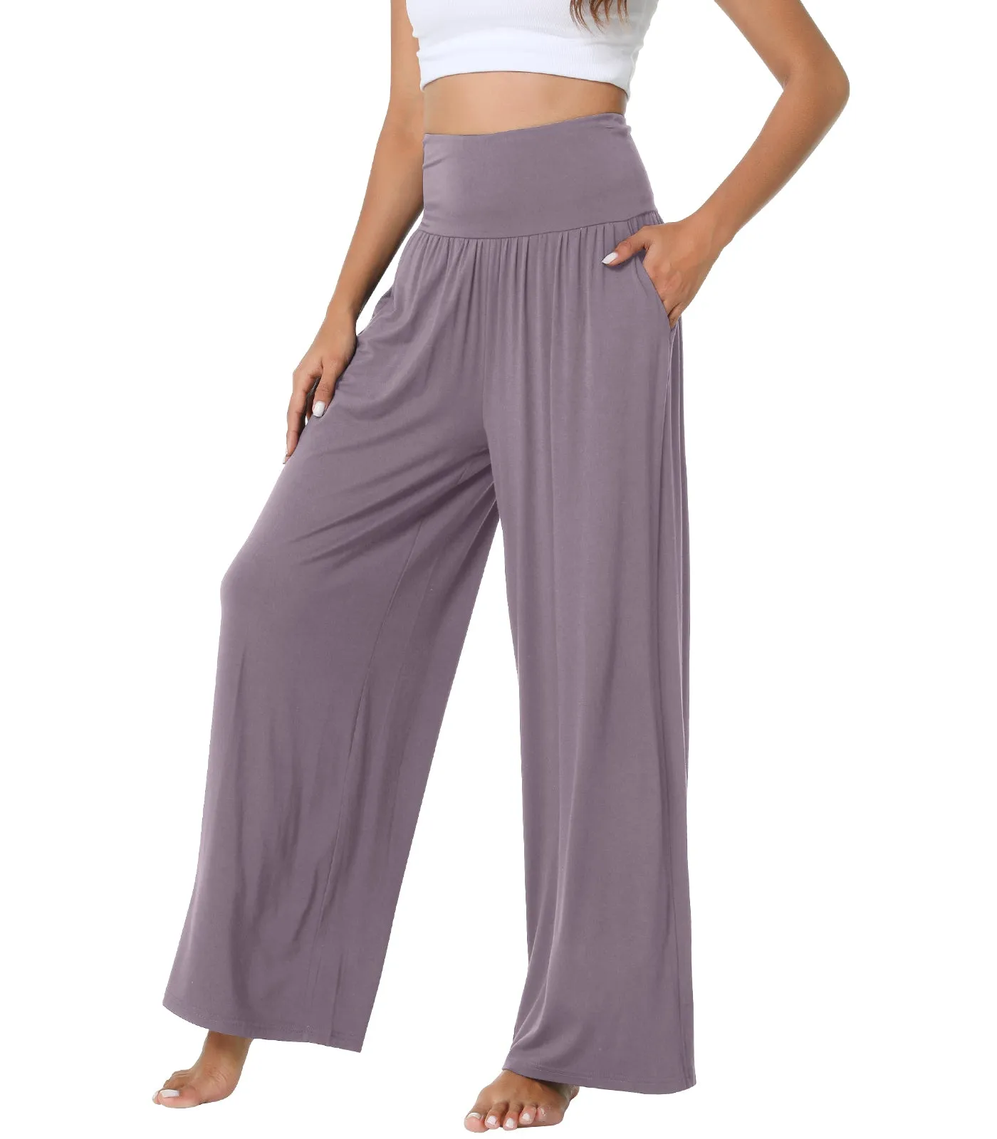 WiWi Womens Bamboo Palazzo Bottoms with Pockets
