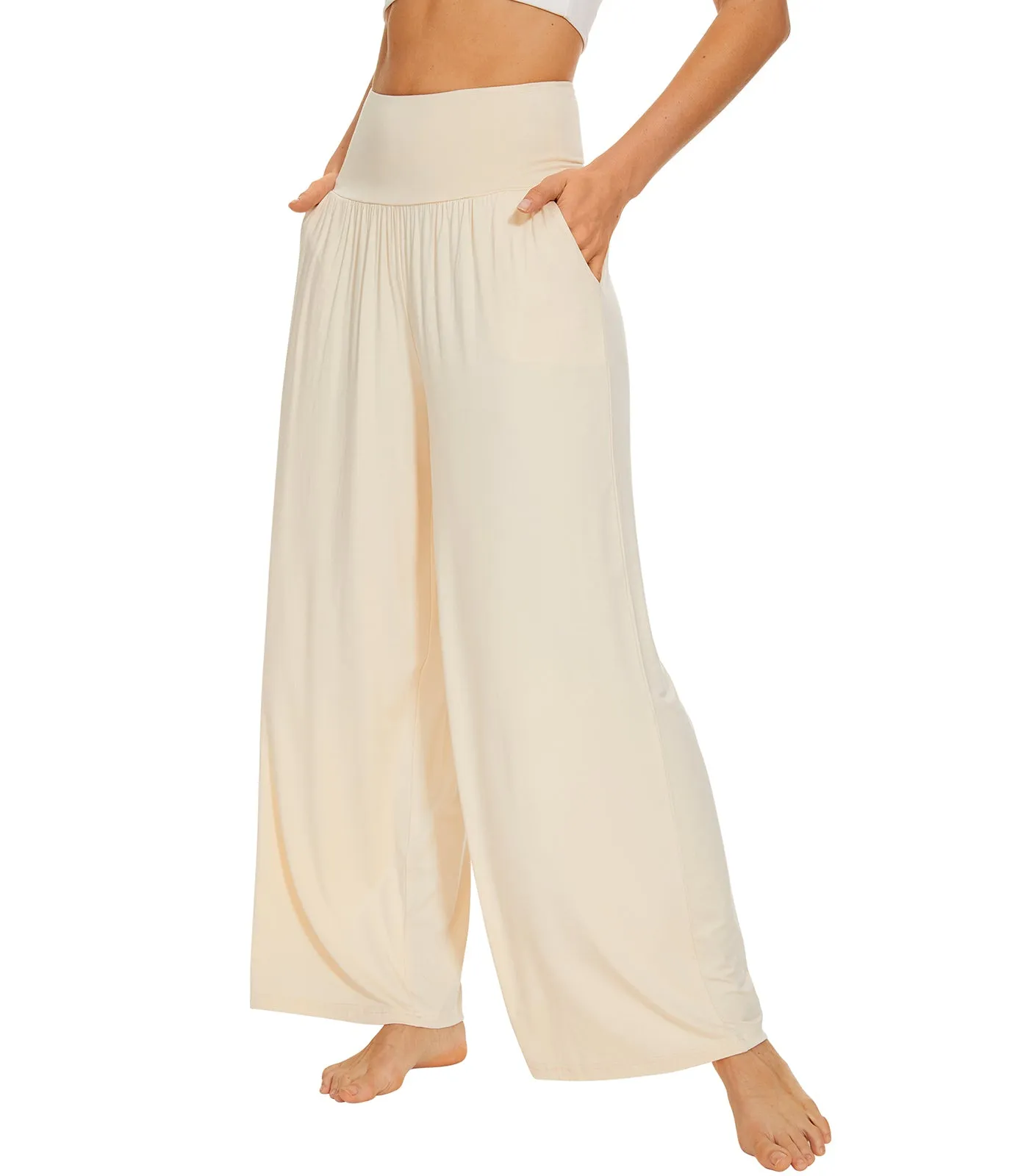 WiWi Womens Bamboo Palazzo Bottoms with Pockets