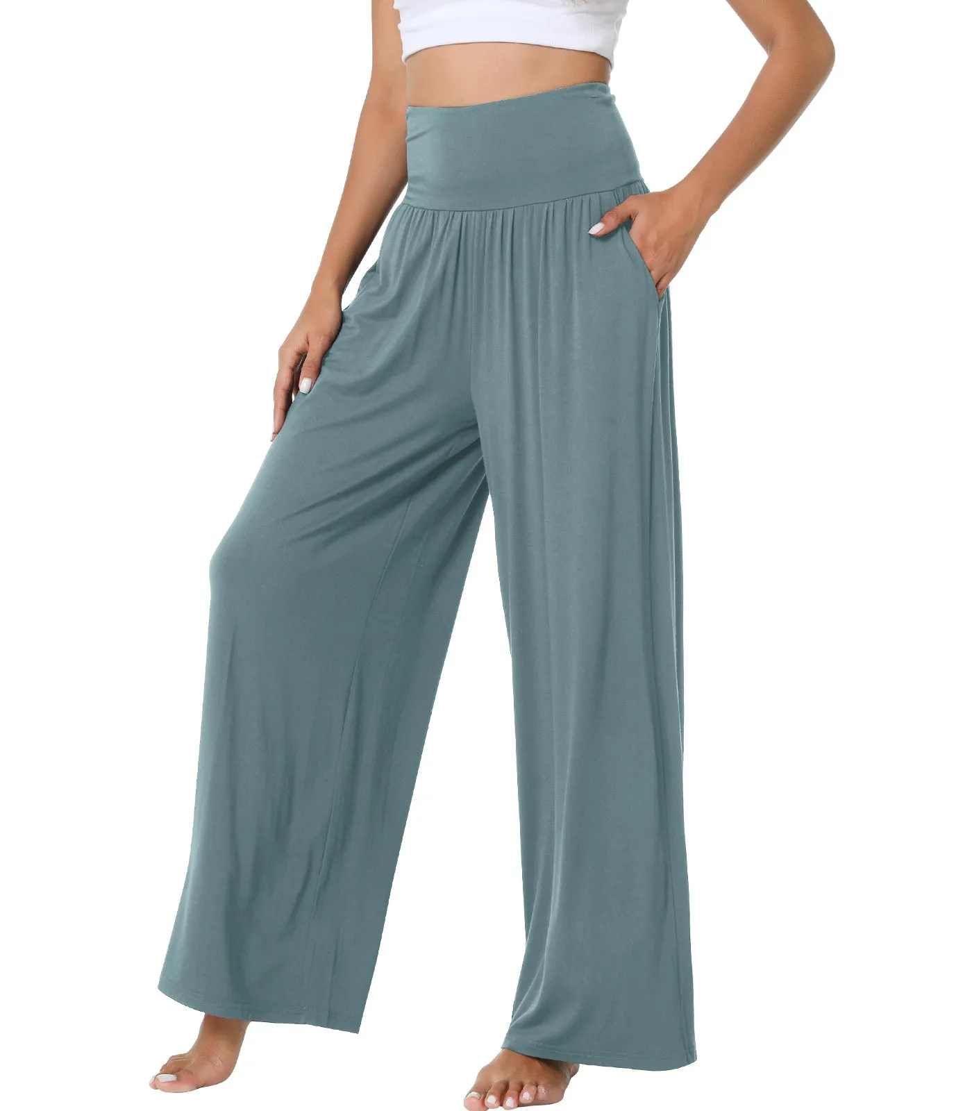 WiWi Womens Bamboo Palazzo Bottoms with Pockets
