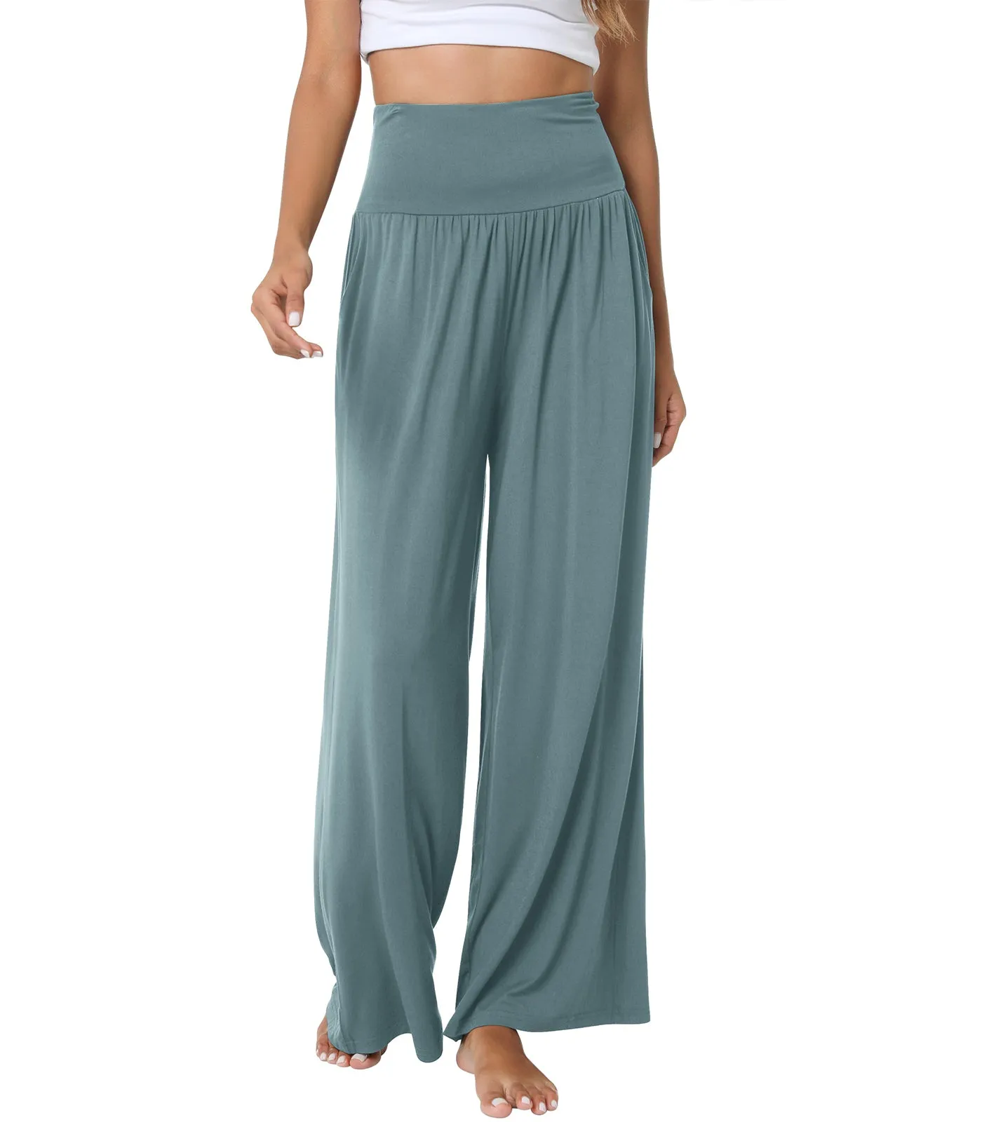 WiWi Womens Bamboo Palazzo Bottoms with Pockets