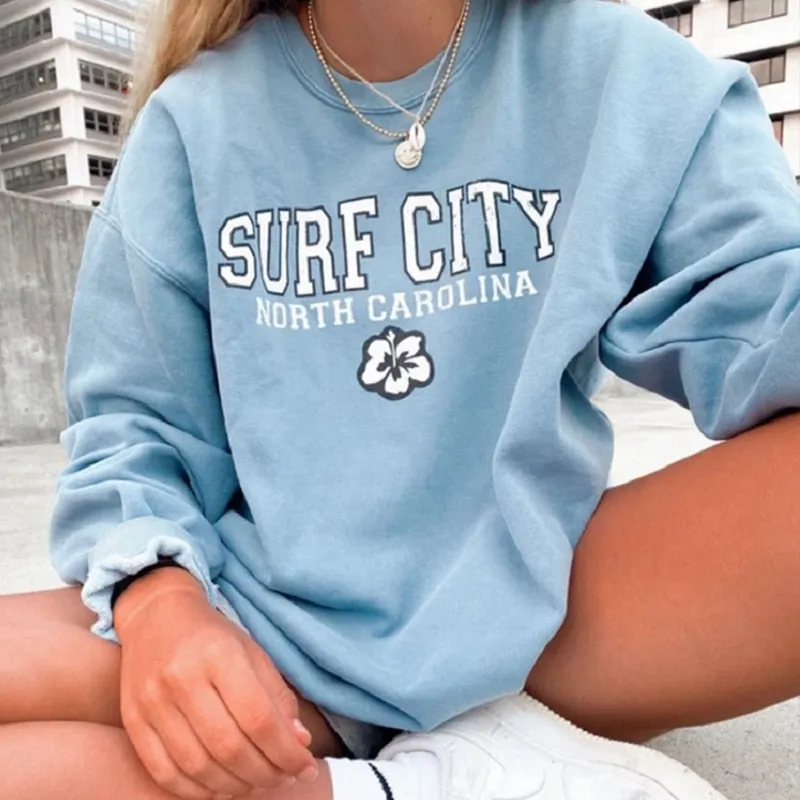 woloong Vintage Letter Print Autumn New Thin Crewneck Sweatshirt Women Fashion Tops Loose Long Sleeve Casual Girl Plus Size French Style