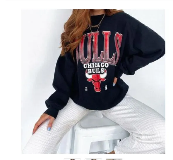 woloong Vintage Letter Print Autumn New Thin Crewneck Sweatshirt Women Fashion Tops Loose Long Sleeve Casual Girl Plus Size French Style
