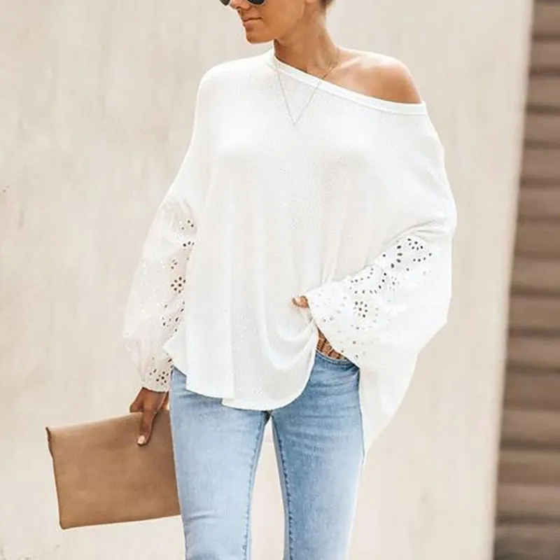 Women Floral Hollow Out Blouse Shirt Plus Size
