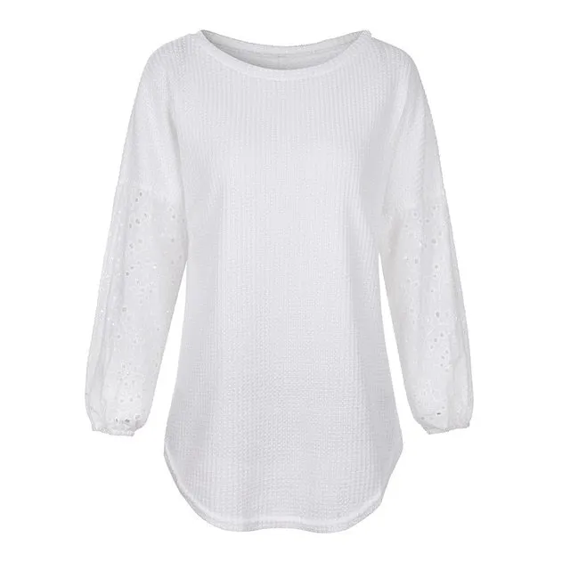 Women Floral Hollow Out Blouse Shirt Plus Size