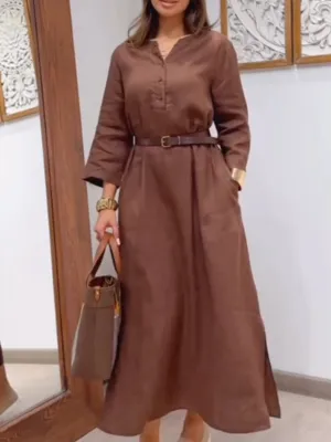 Women's Casual Cotton and Linen Pocket Dress