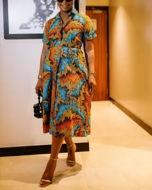 Women's Casual Print Button Midi Dress