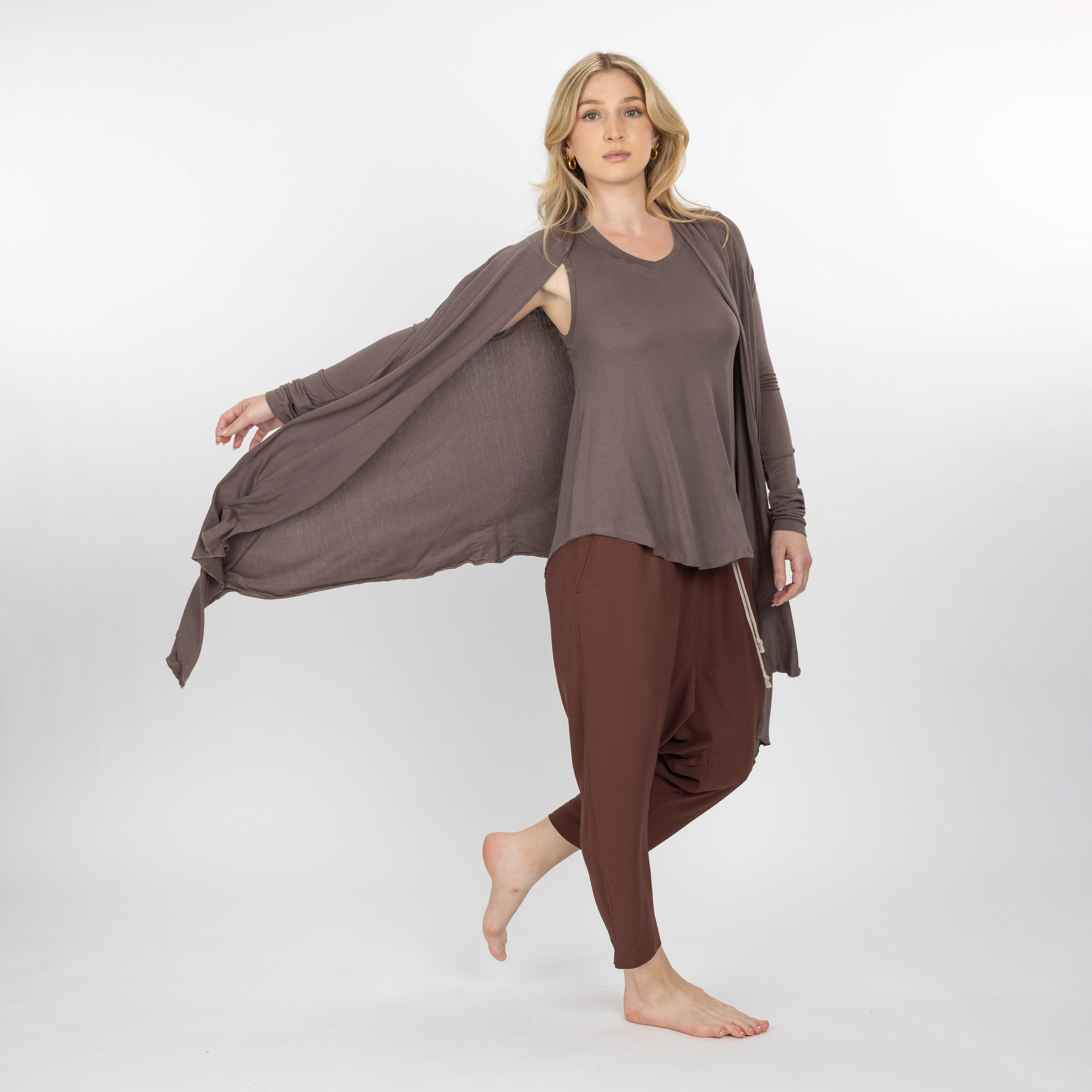 Womens Long Sleeve Cardigan Wrap - Iron
