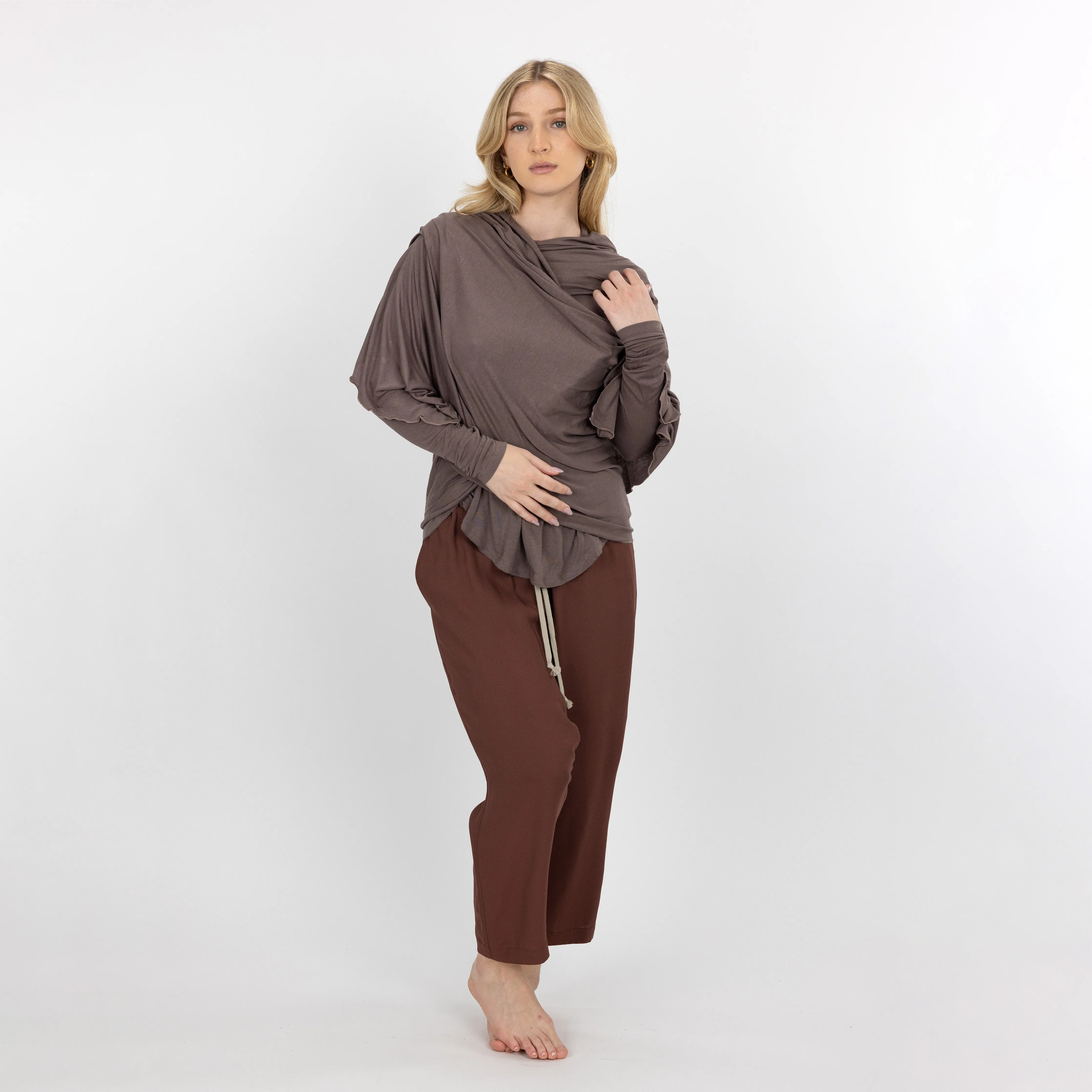 Womens Long Sleeve Cardigan Wrap - Iron