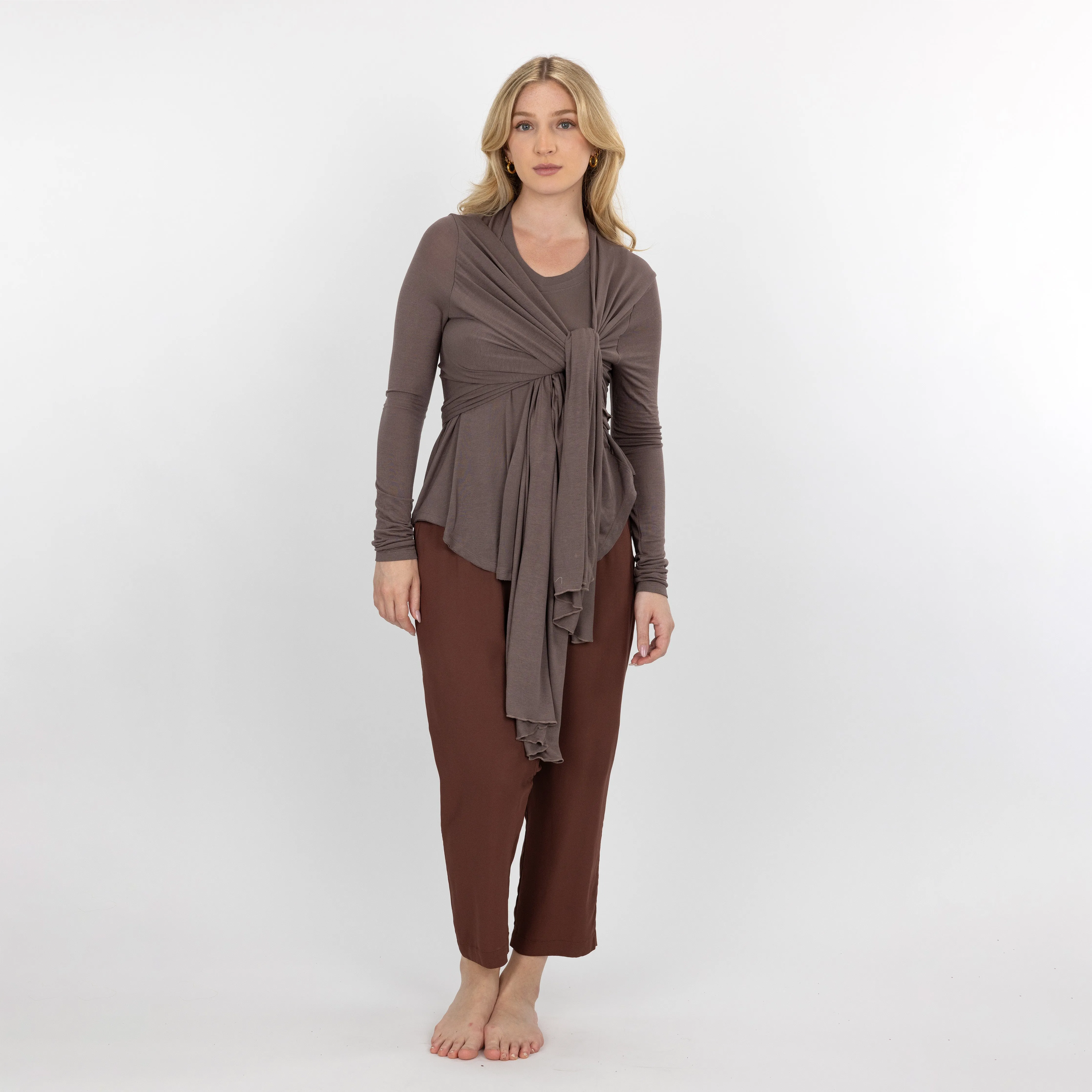 Womens Long Sleeve Cardigan Wrap - Iron