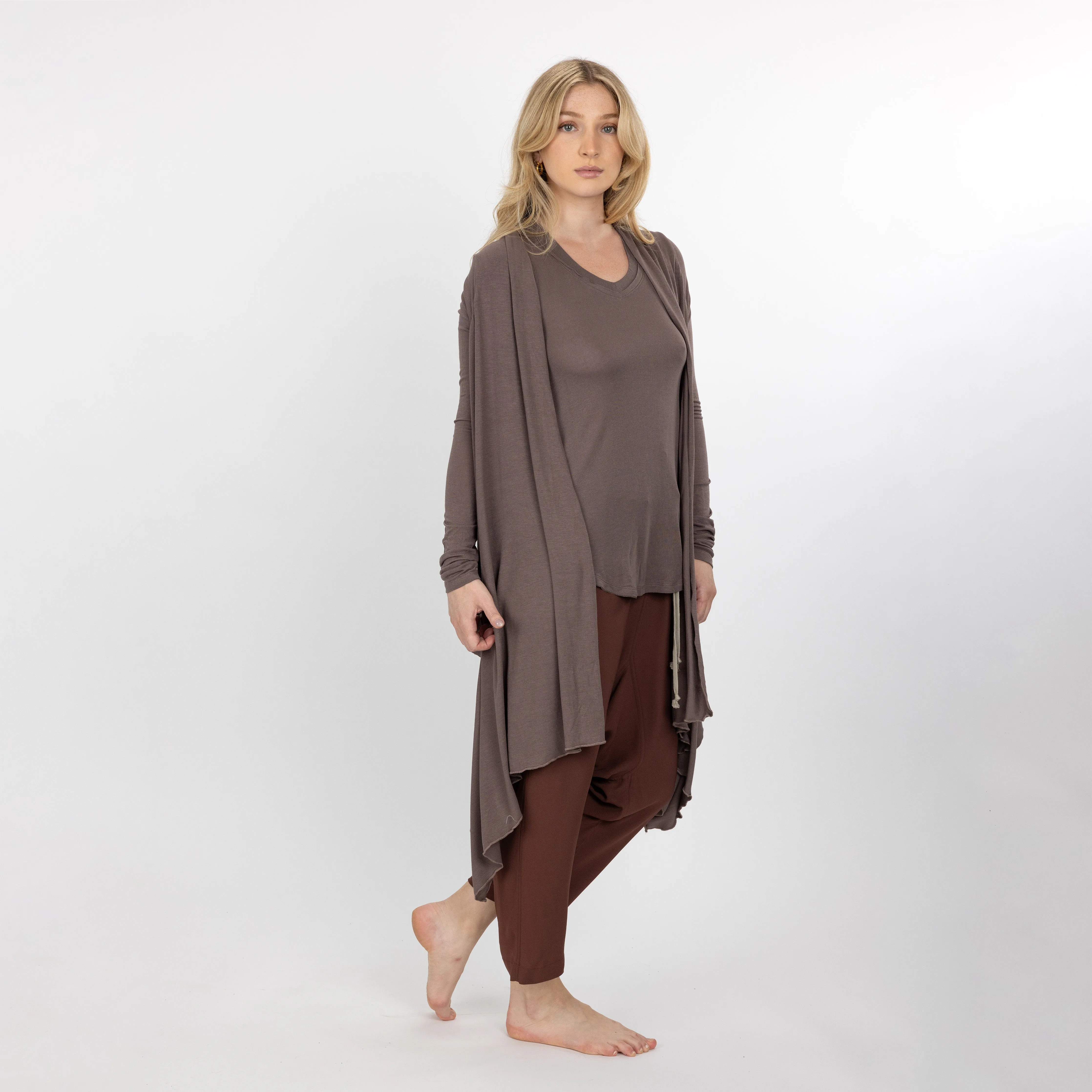 Womens Long Sleeve Cardigan Wrap - Iron
