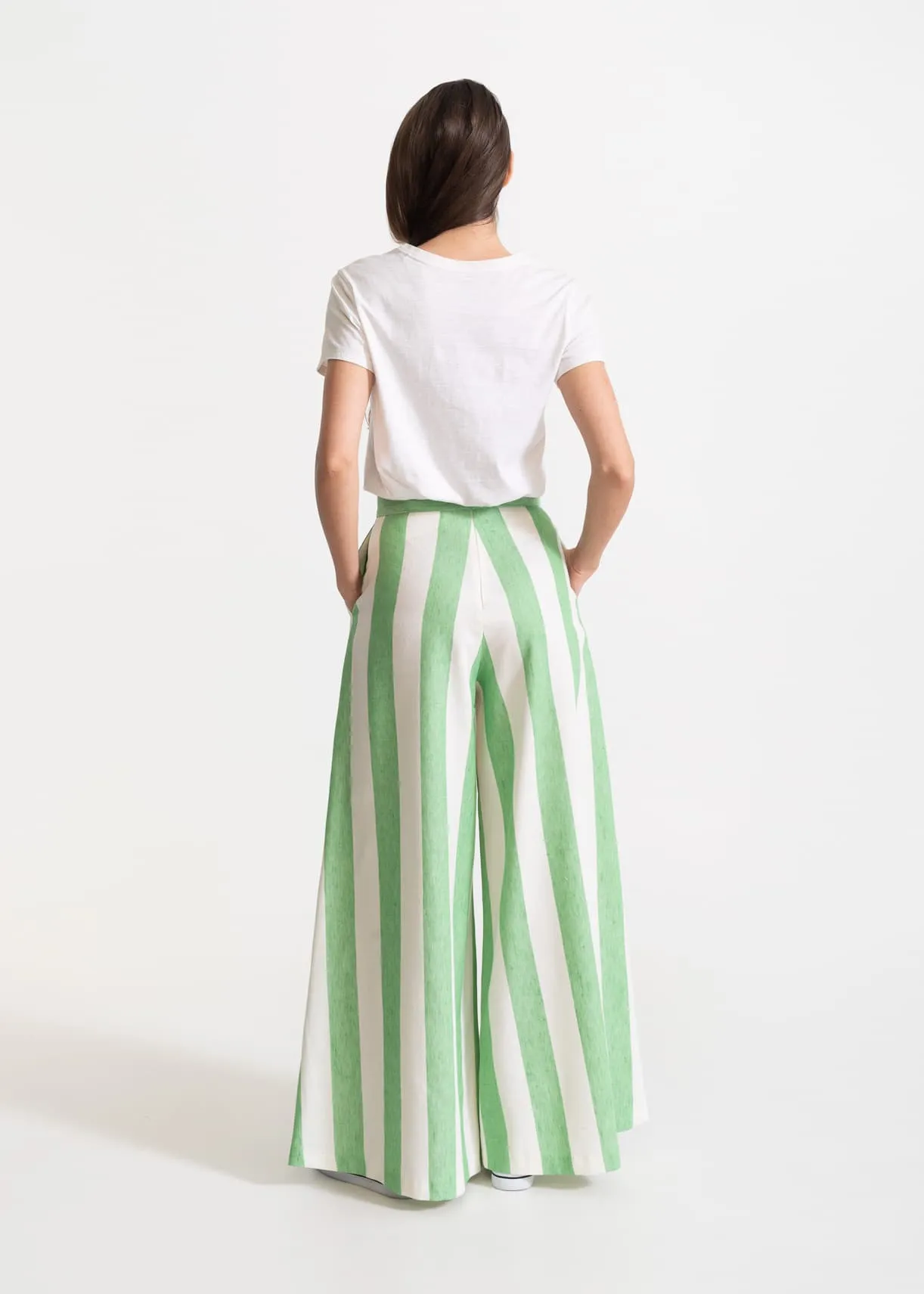 Women's Palazzo Linen Pants Lime Rush