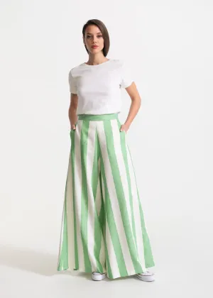 Women's Palazzo Linen Pants Lime Rush