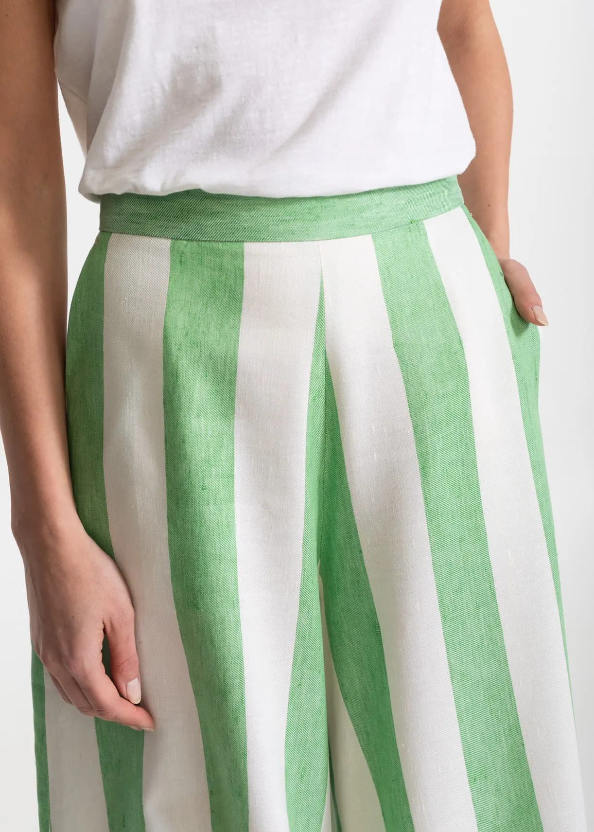 Women's Palazzo Linen Pants Lime Rush